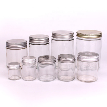 Wholesale custom empty 1oz 6oz 10oz 16oz 32oz airtight Straight Sided food container glass jar with metal screw top lid